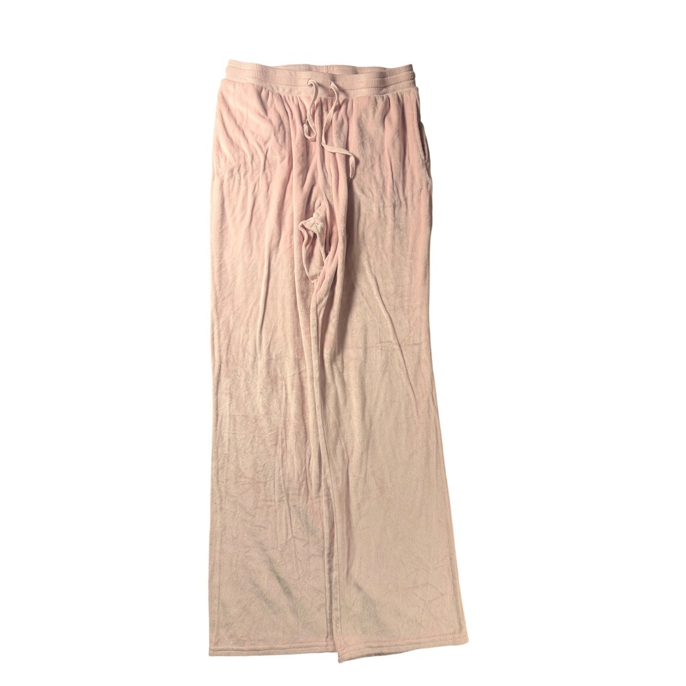 Juicy Couture Pink Velour Rhinestone Logo Wide Leg Lounge Pants Sleepwear Large